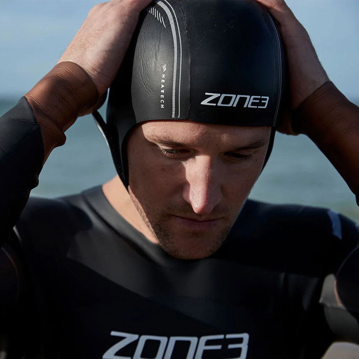 2024 Zone3 Heat-Tech Wetsuit Cap NA21UHTC116 - Black / Silver / Red